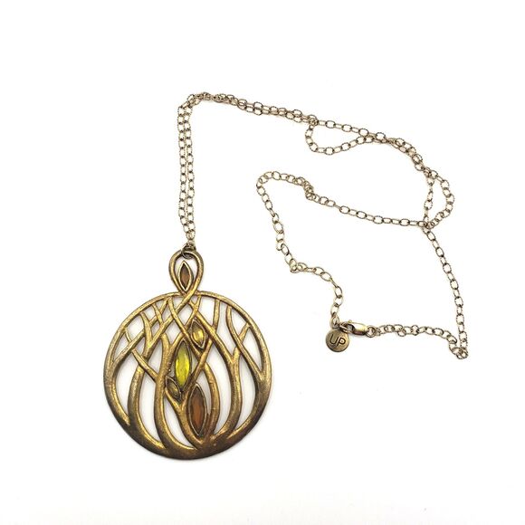 Brushed Matte Gold Tone Large Scrollwork Pendant Chain Necklace Boho - Picture 2 of 10